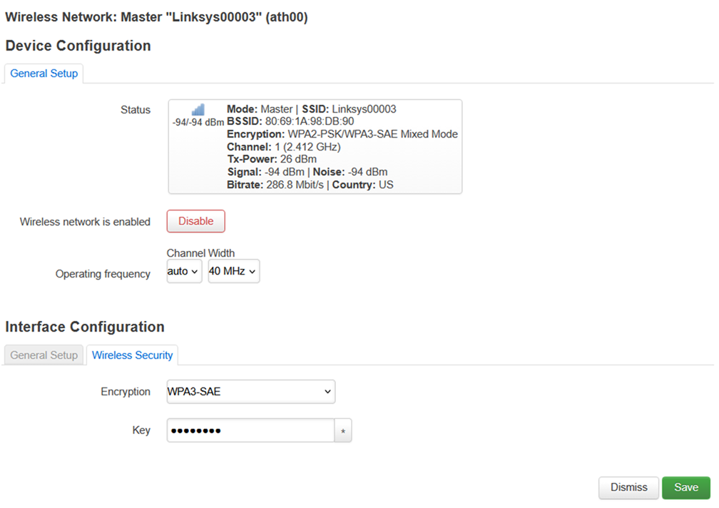 Go to "Wireless Security" and change the Encryption to WPA3-SAE
