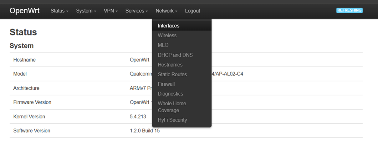 Go to the Network tab, then click on the Interfaces sub-tab