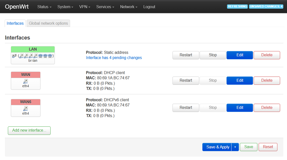 Change the IP address then click Save. And then click on Save & Apply.