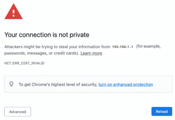 Browser security warning screen