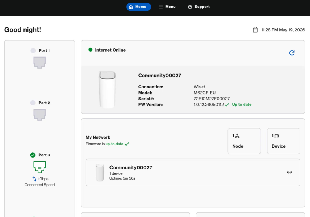 Linksys router web dashboard interface